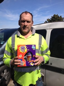 Chunky with Easter egg on site in Torquay