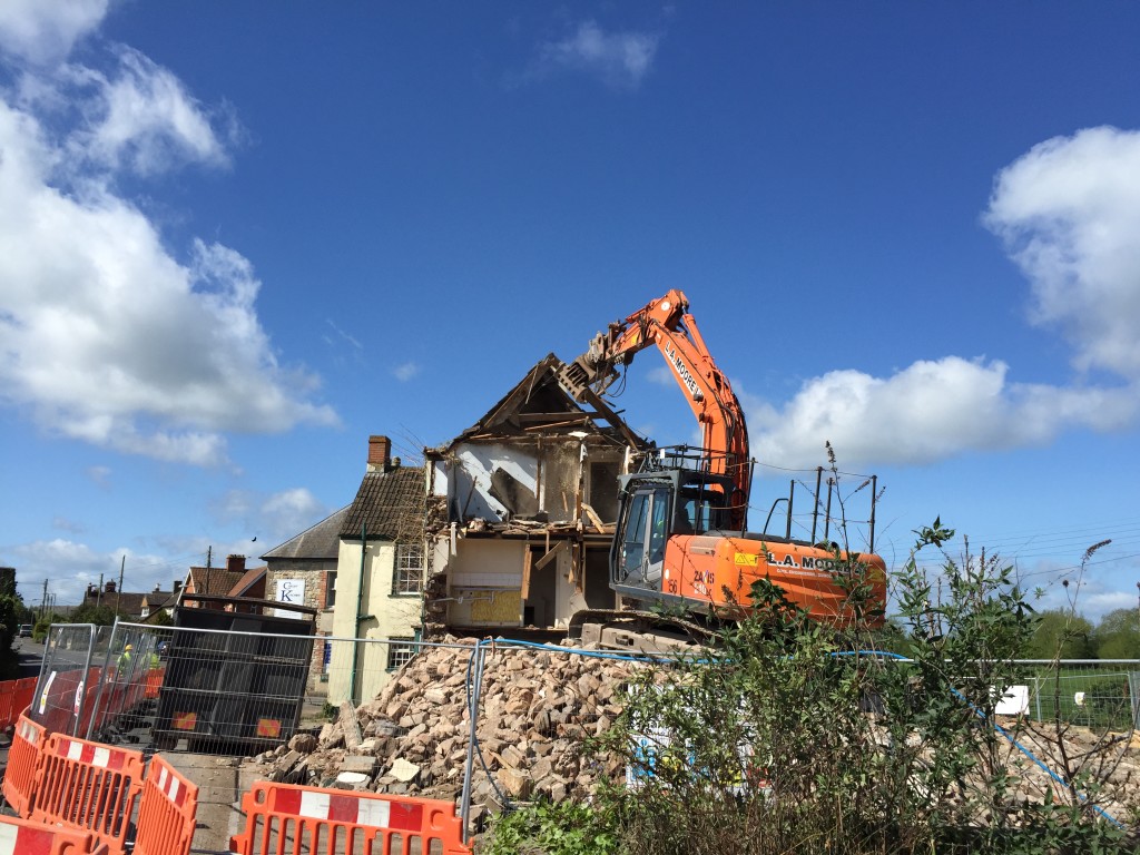 Demolition in progress at the Pound Inn, Coxley