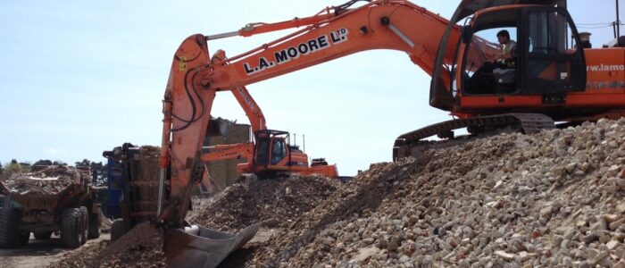 Output from our on-site crusher being stockpiled to be re-used later on site